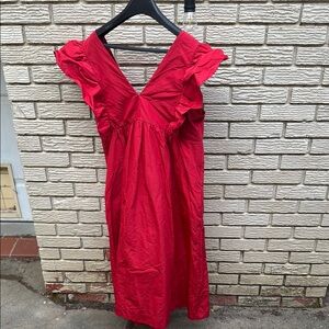 Maeve Taffeta-feel Red Ruffle Dress